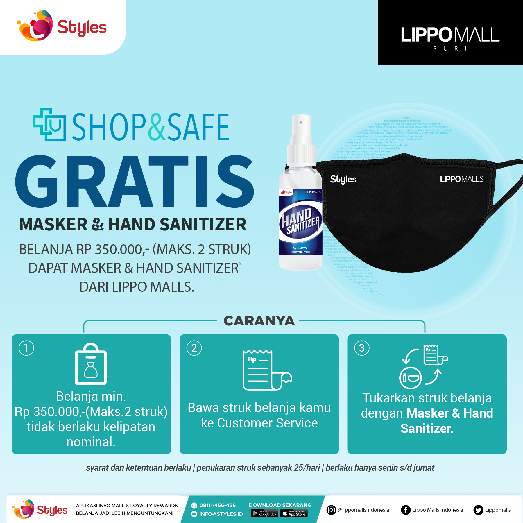Shop & Safe Gratis Masker & Hand Sanitizer Promo di lippo mall puri st. moritz